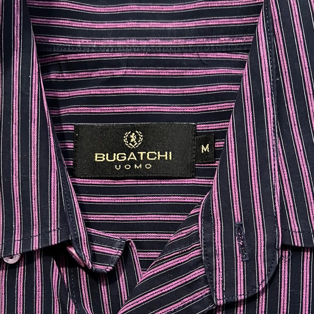 Bugatchi Pink and Black Casual Button Down Shirt